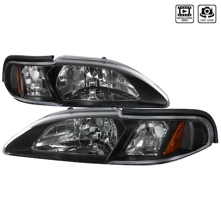 Spec-D Tuning 94-98 Ford Mustang Crystal Housing Headlights Black 2LCLH-MST94JM-TM